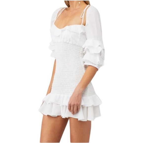 FOR LOVE & LEMONS | NWT Bora Bora Ruffled Mini Dress | White Eyelet Sweetheart S - Picture 2 of 13
